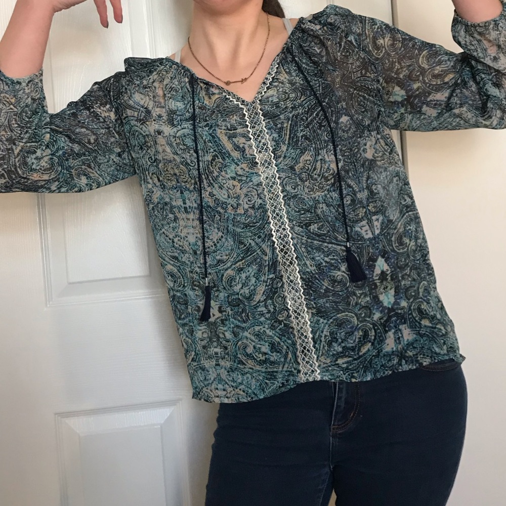 Floral Long Sleeve Lucky Brand Sheer Top (Size S)